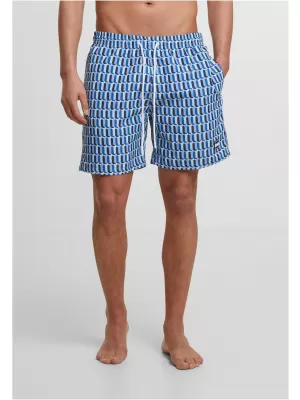 Pánské koupací šortky URBAN CLASSICS TB2679 BLUE RETRO PATTERN
