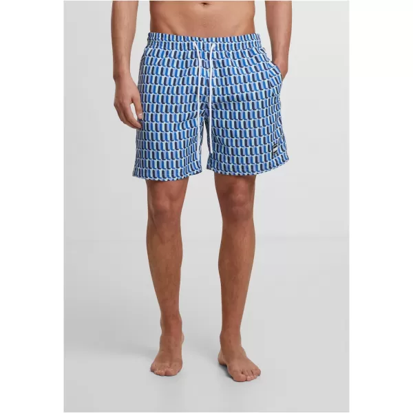  Pánské koupací šortky URBAN CLASSICS TB2679 BLUE RETRO PATTERN 