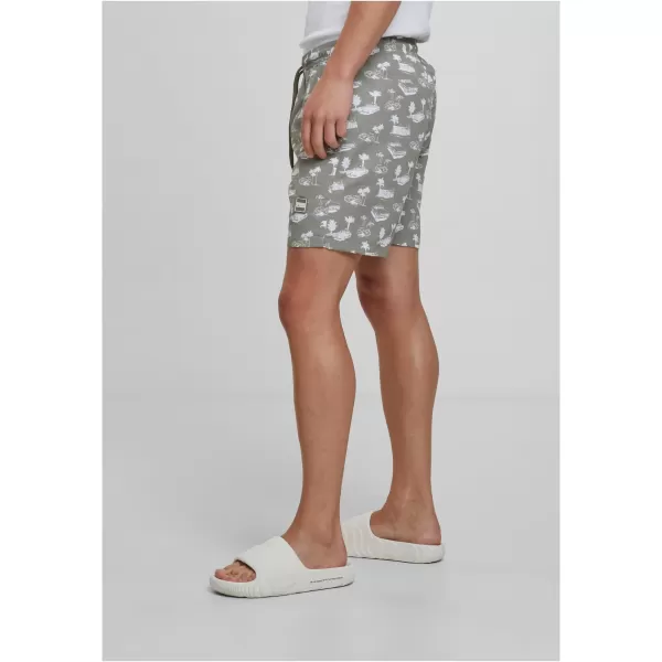  Pánské koupací šortky URBAN CLASSICS TB2679 PALE OLIVE/WHITE 