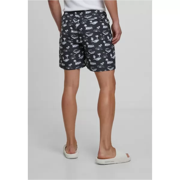  Pánské koupací šortky URBAN CLASSICS TB2679 BLACK/WHITE 