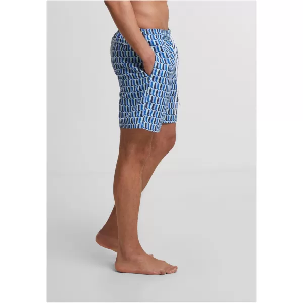  Pánské koupací šortky URBAN CLASSICS TB2679 BLUE RETRO PATTERN 