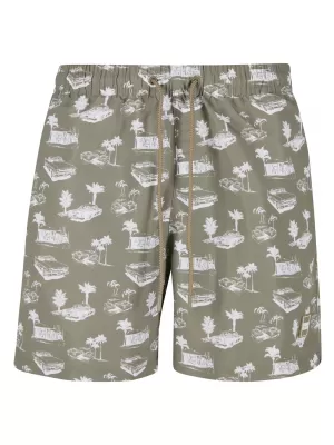 Pánské koupací šortky URBAN CLASSICS TB2679 PALE OLIVE/WHITE