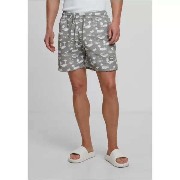  Pánské koupací šortky URBAN CLASSICS TB2679 PALE OLIVE/WHITE 