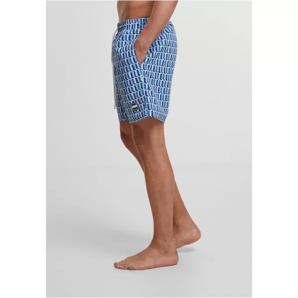  Pánské koupací šortky URBAN CLASSICS TB2679 BLUE RETRO PATTERN 