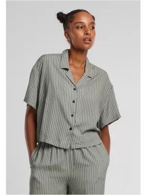 Dámská košile URBAN CLASSICS TB4365 PALE OLIVE/WHITE