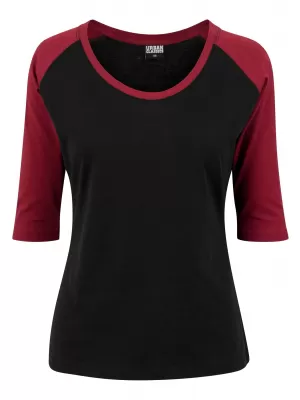 Dámské triko URBAN CLASSICS TB733 BLACK/BURGUNDY